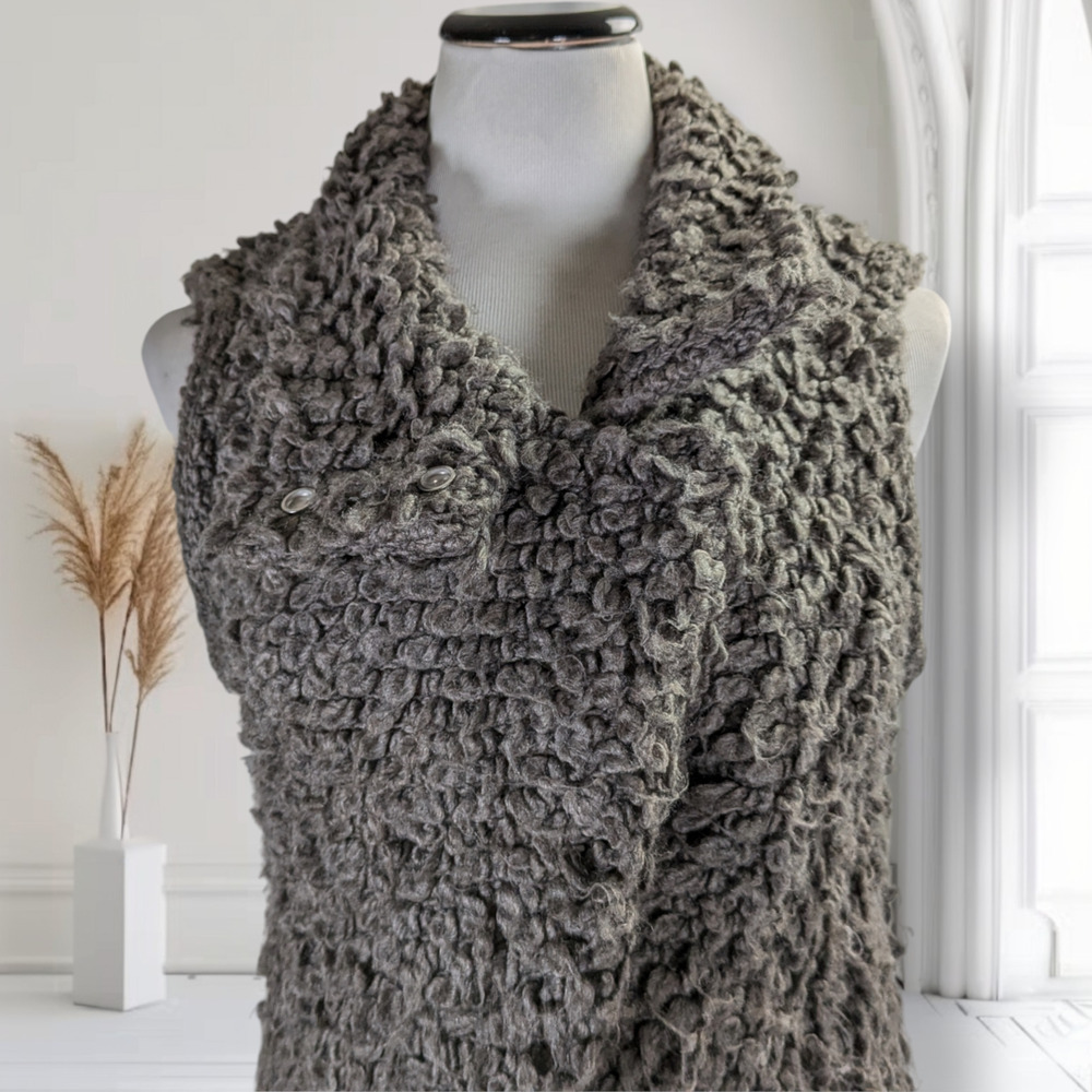 IRO Paris Catleen Gray Boucle Loop Knit Sweater Vest Cowl Neck Wool Blend 36